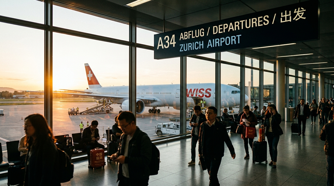 Aéroport de Zurich au crépuscule