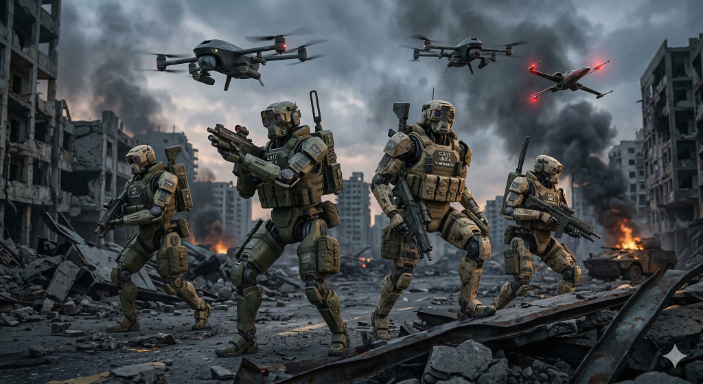 drones militaires autonomes ou robots soldats futuristes