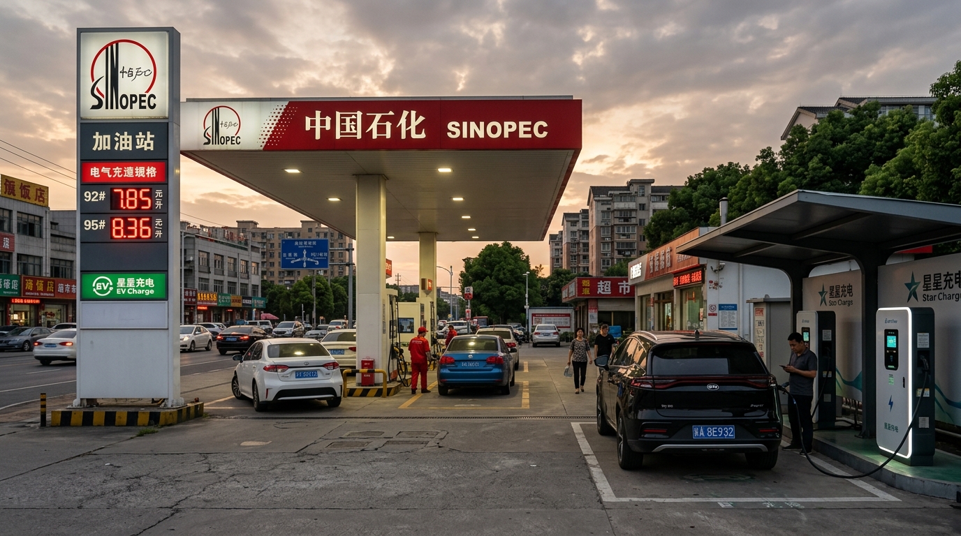 Station-service et borne de recharge en Chine