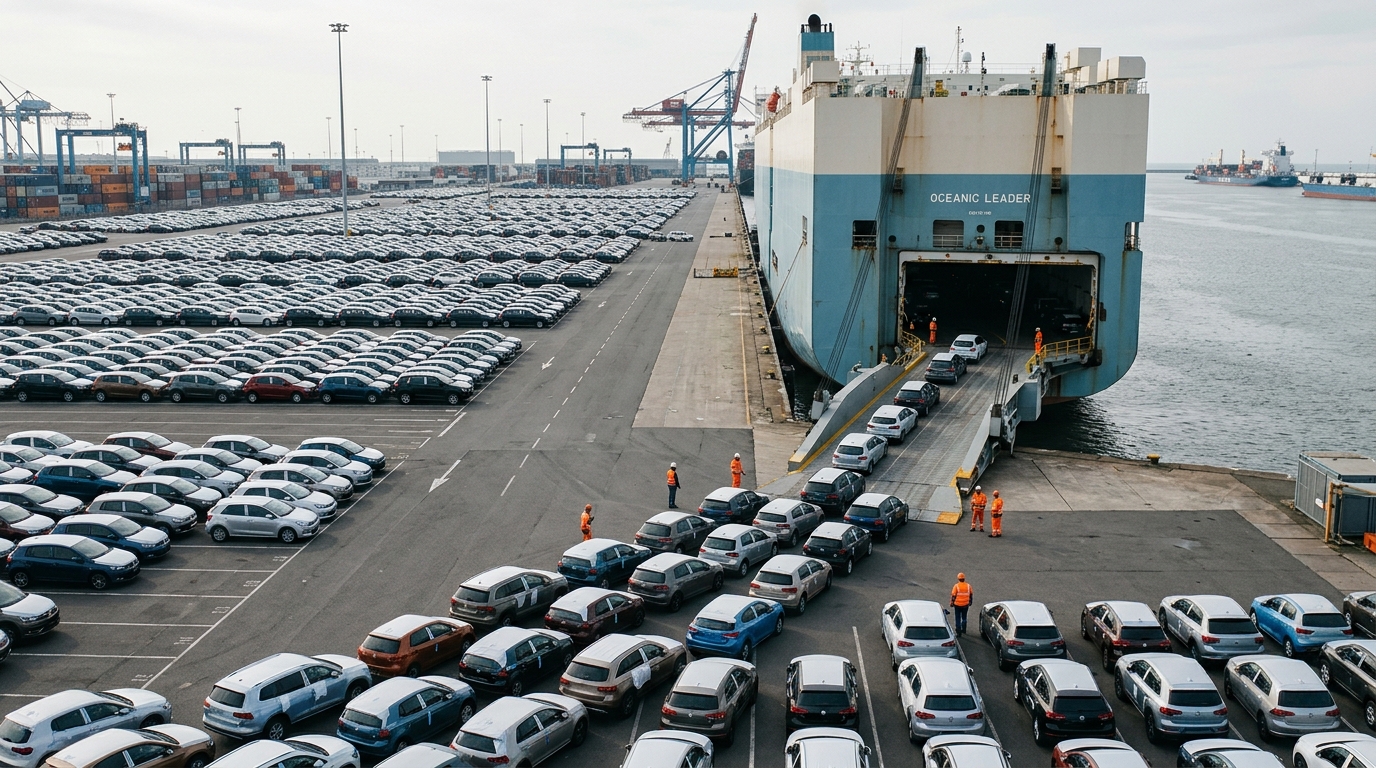 Terminal automobile en Europe avec navire