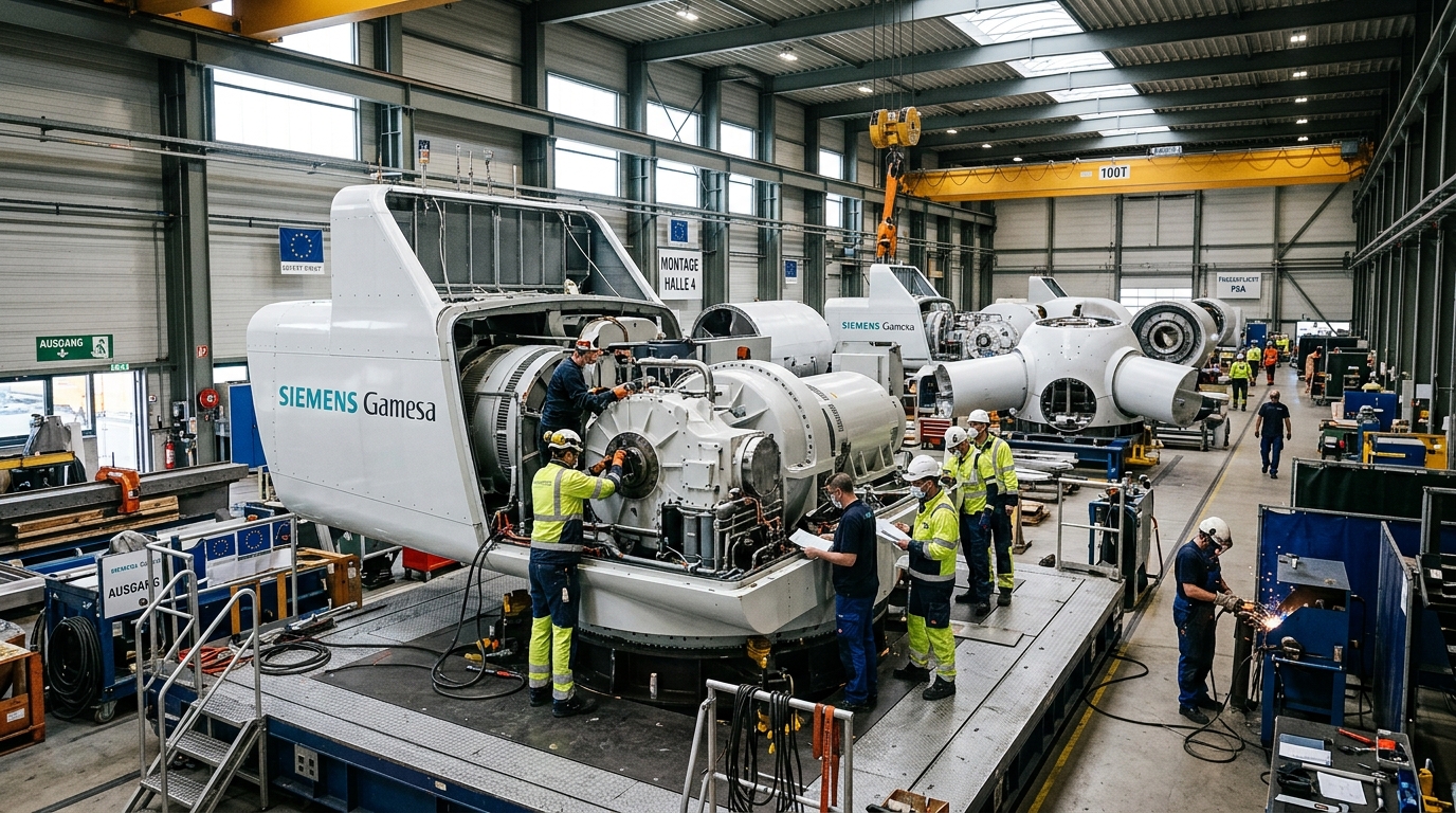 Atelier avec composants d'éoliennes