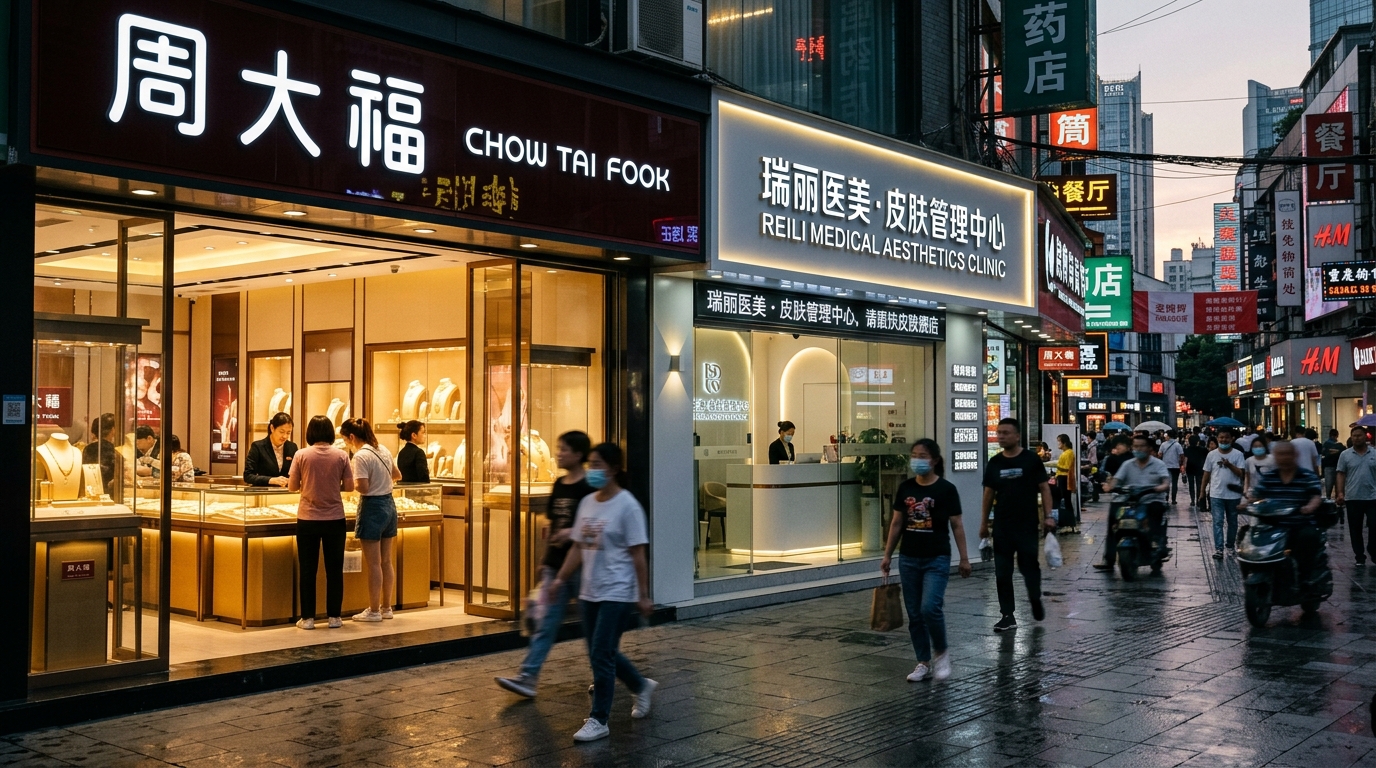 Boutique de joaillerie et clinique d'esthétique en Chine