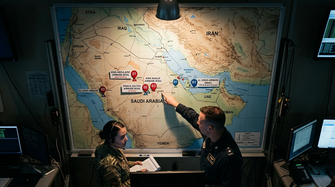 Carte opérationnelle des bases au Moyen-Orient