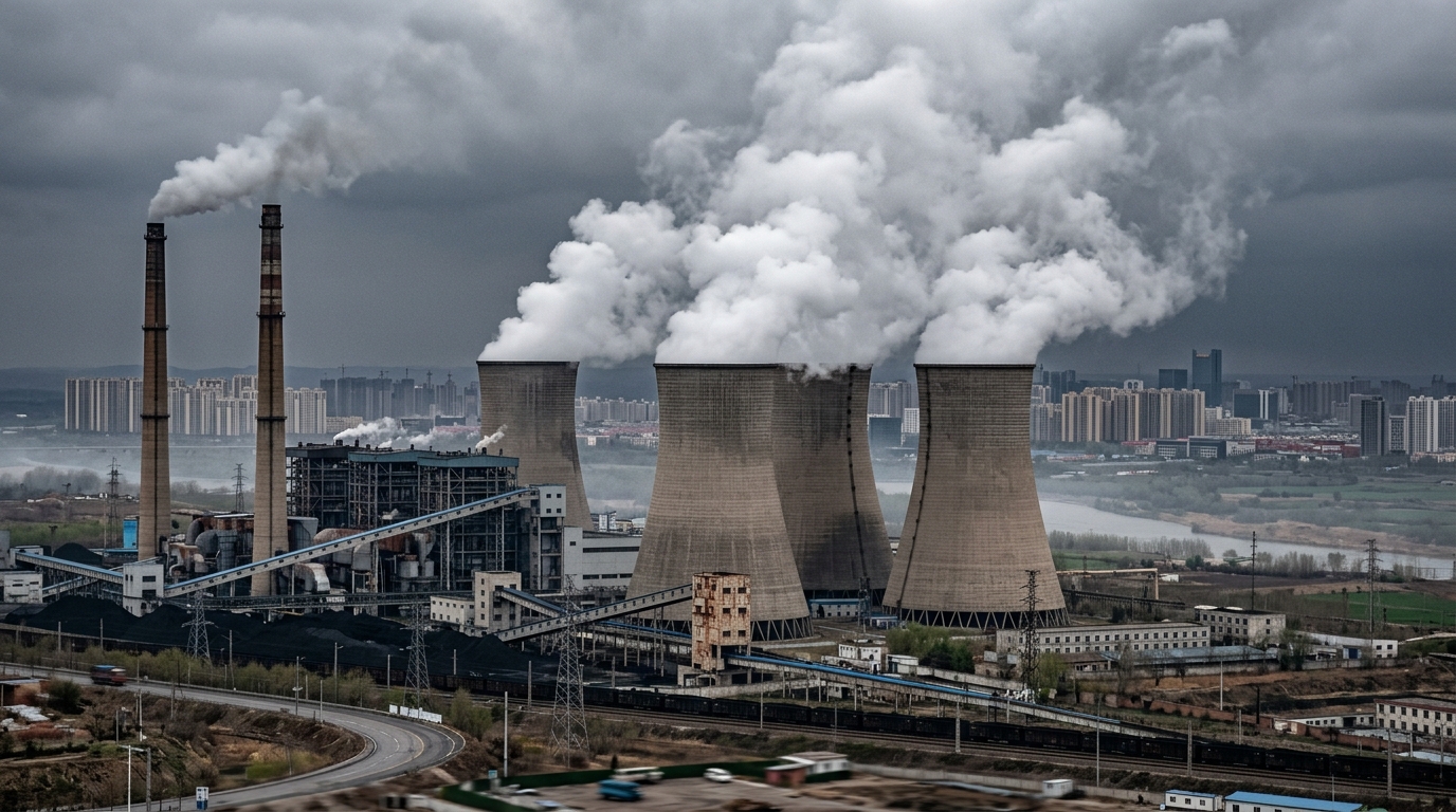 Centrale à charbon en Chine avec panaches de vapeur