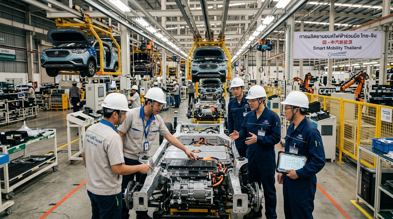 Chaîne d'assemblage de véhicules électriques en Thaïlande