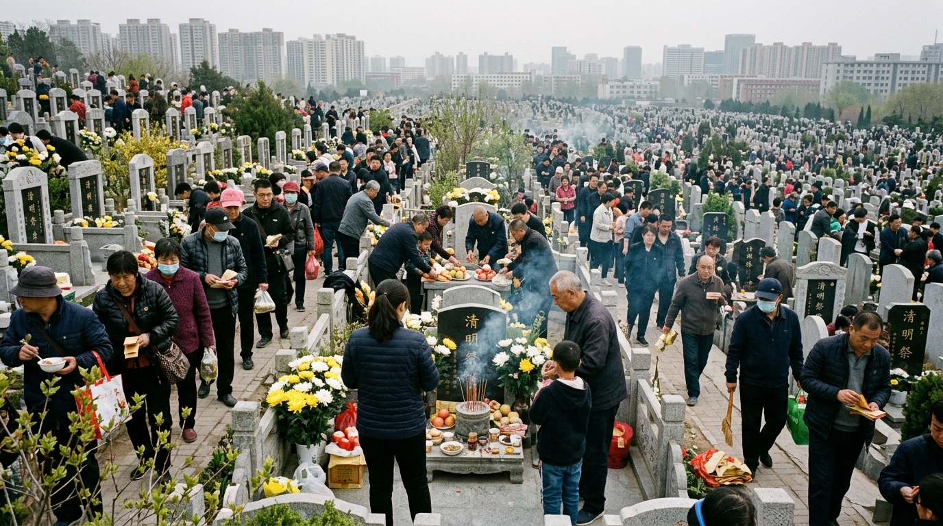 Cimetière urbain à Pékin pendant Qingming