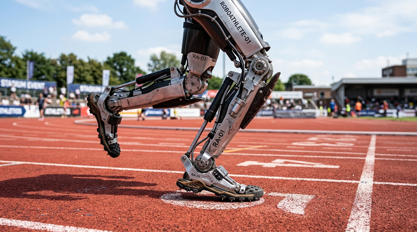 Détail d'une jambe de robot en course