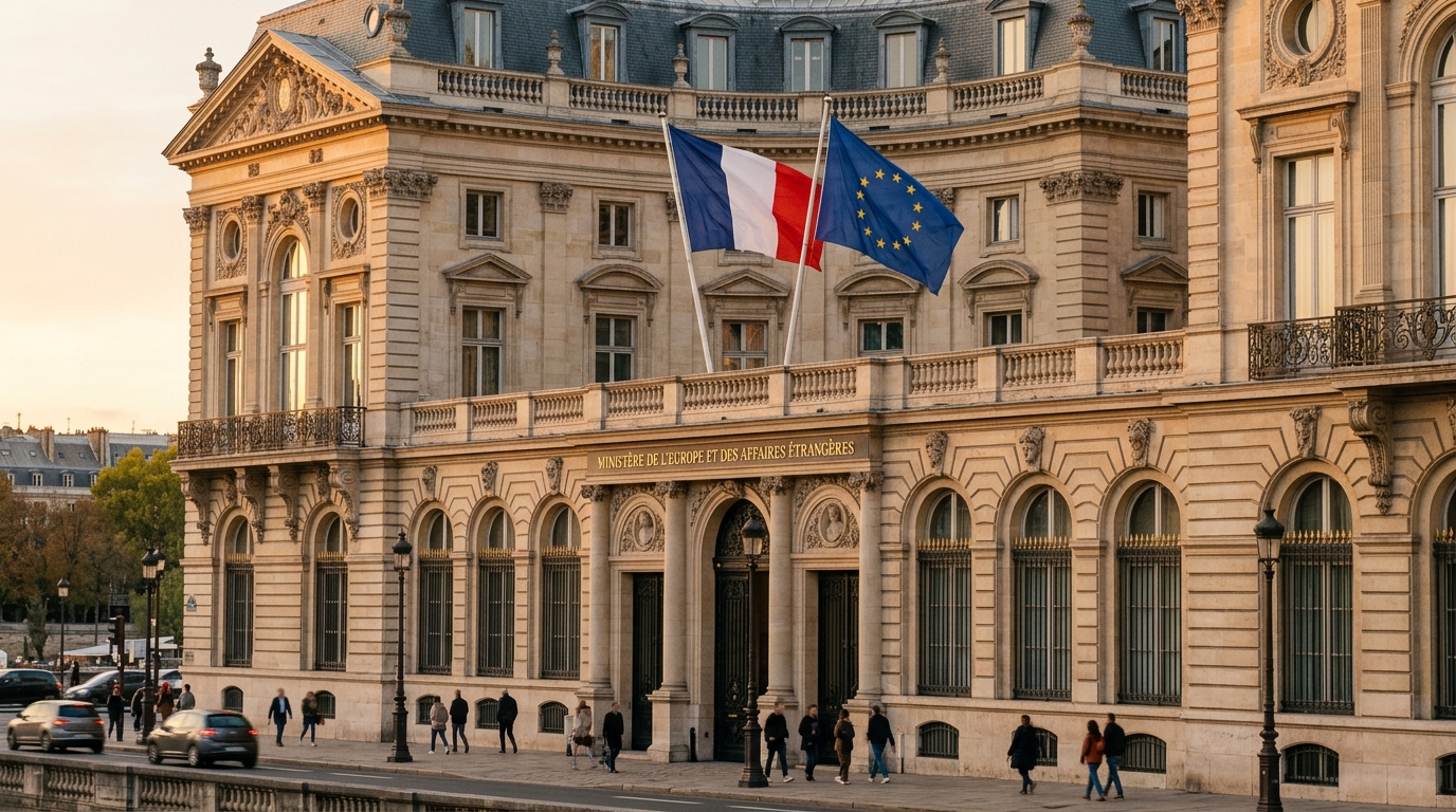 Drapeaux français et européen à Paris