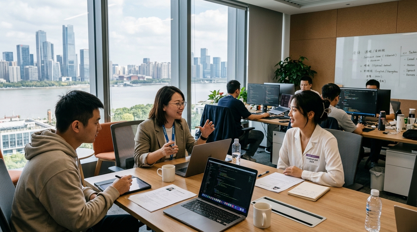Entretien de recrutement dans un bureau à Hangzhou