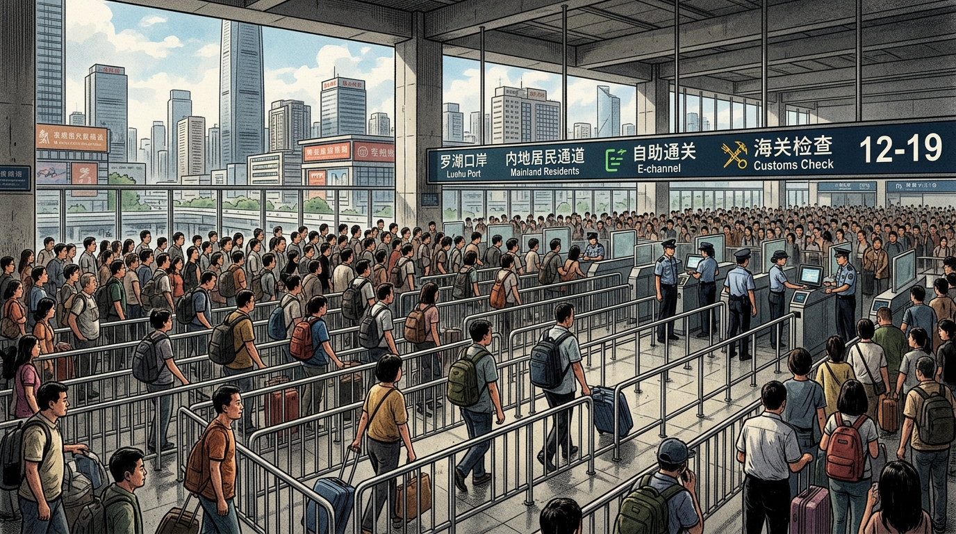 Files de voyageurs au poste de Luohu à Shenzhen