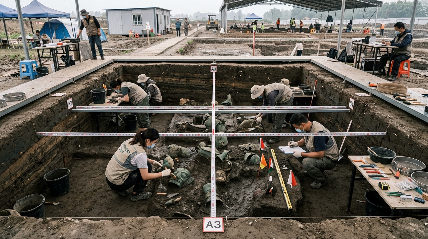Fouille archéologique à Sanxingdui autour d'une fosse