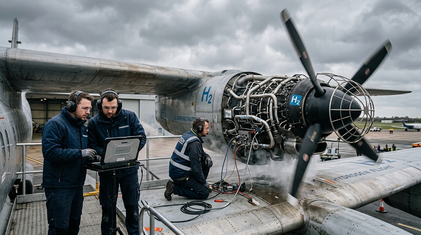 Gros plan d'un turbopropulseur à hydrogène en test