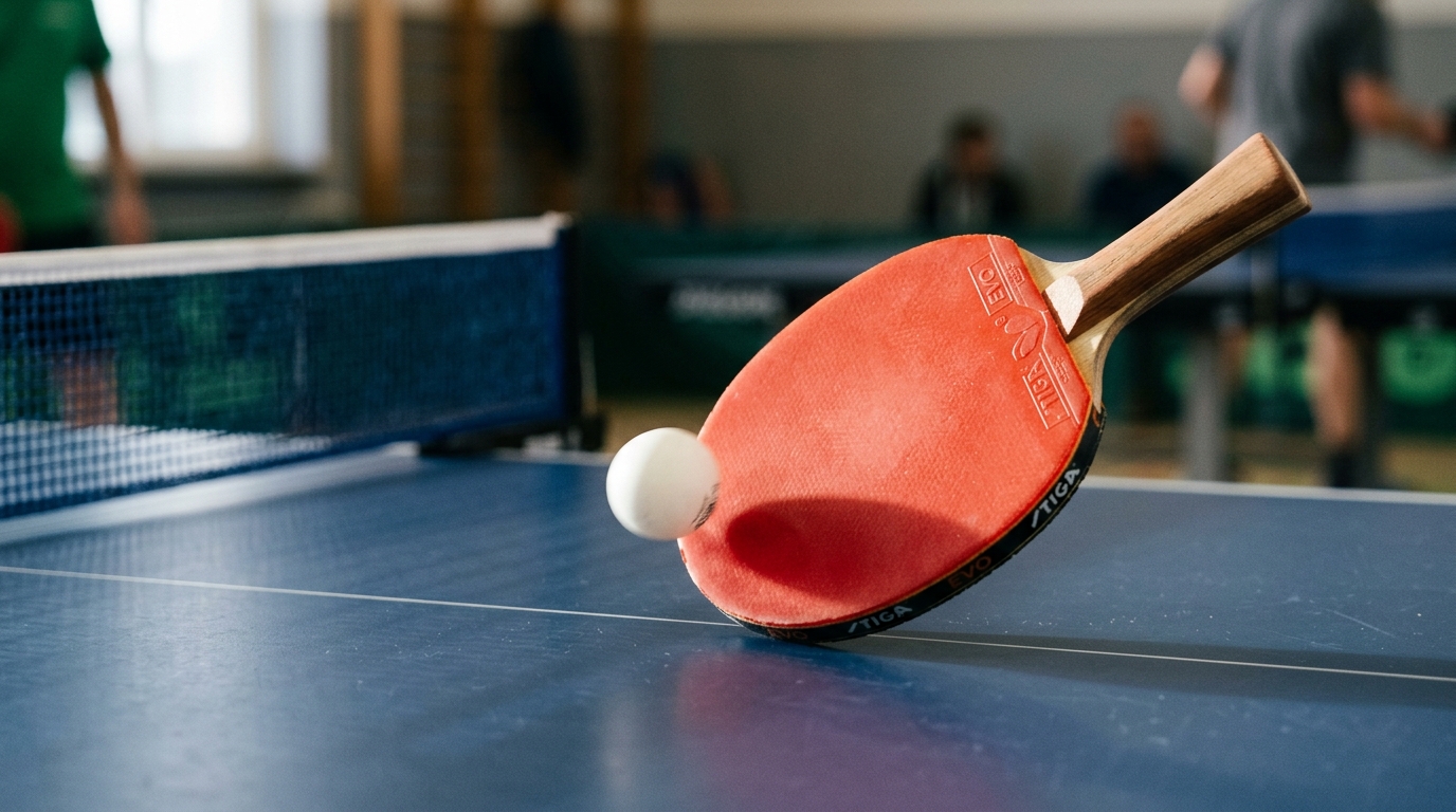 Gros plan raquette et balle de tennis de table en action