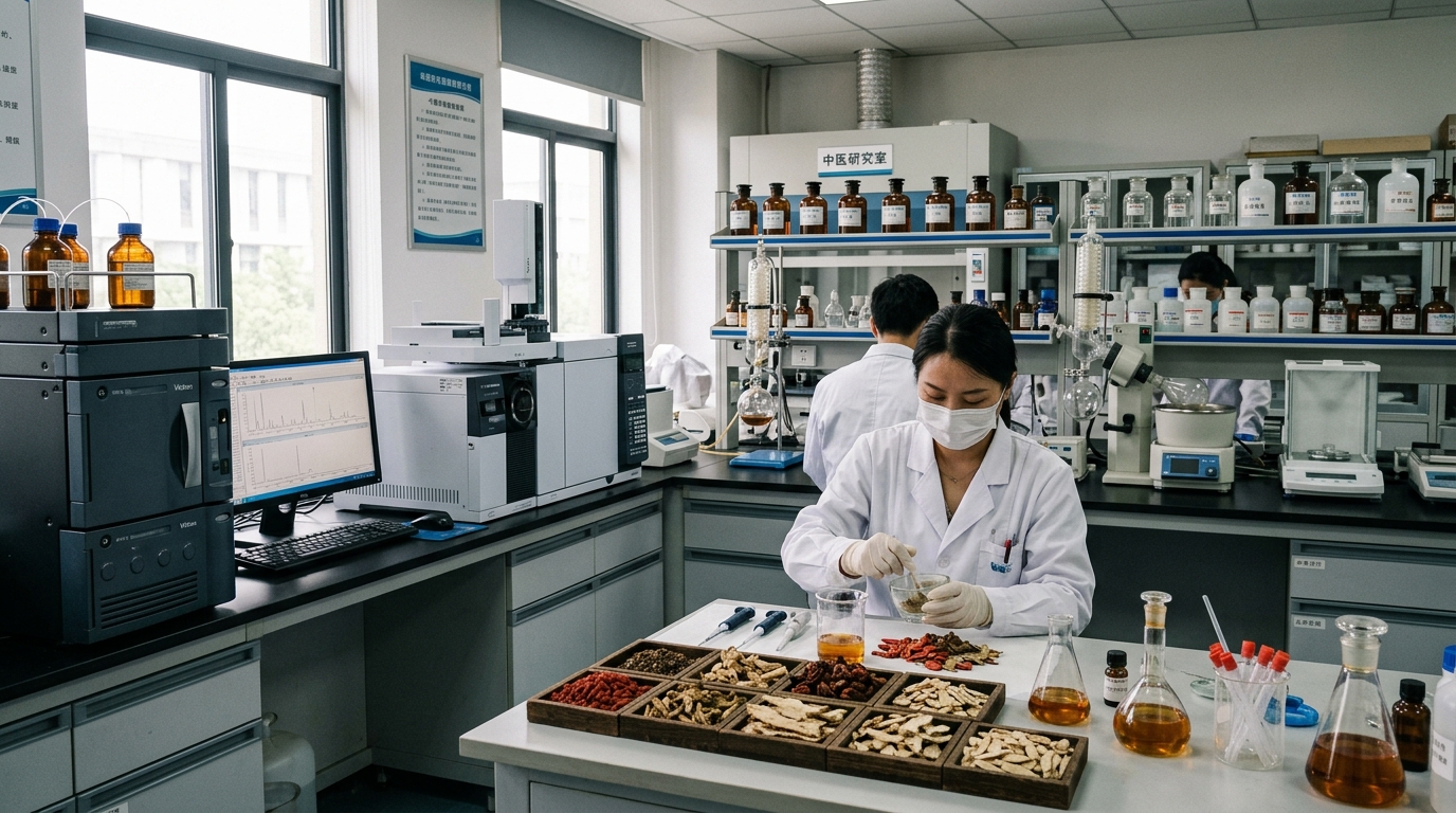 Herbes de médecine chinoise et équipements de laboratoire