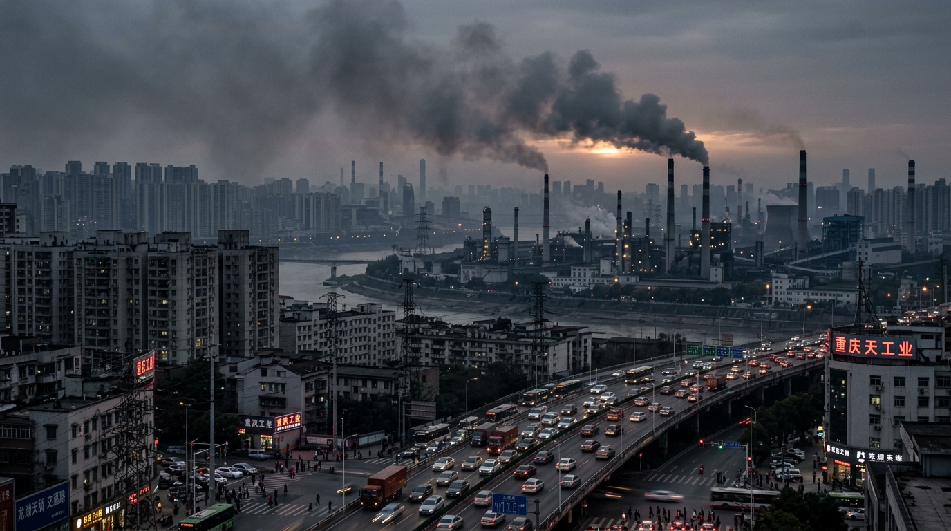 Horizon industriel chinois sous un voile de pollution