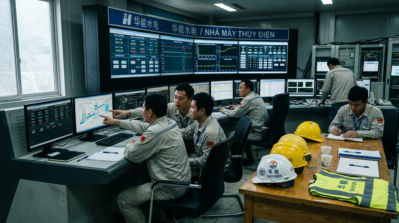 Ingénieurs sino-vietnamiens dans une salle de contrôle