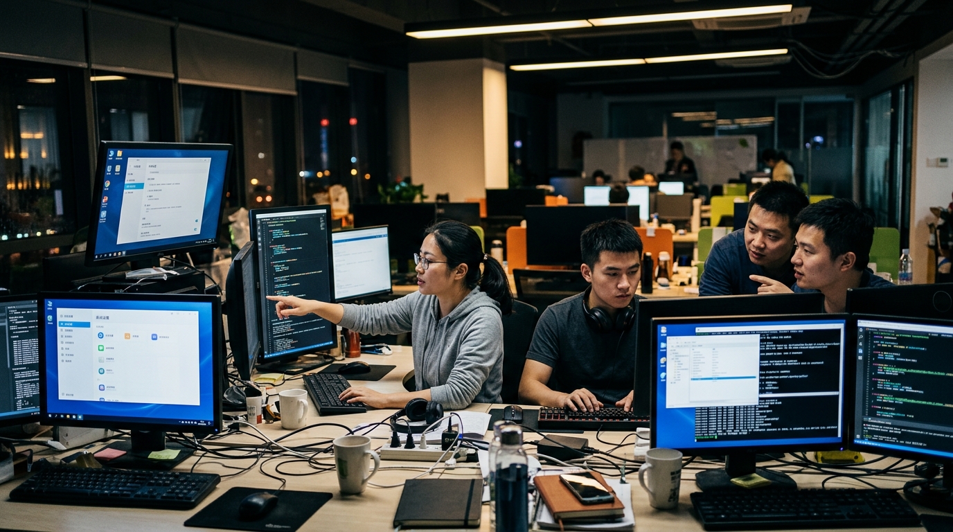 Ingénieurs testant un système d'exploitation