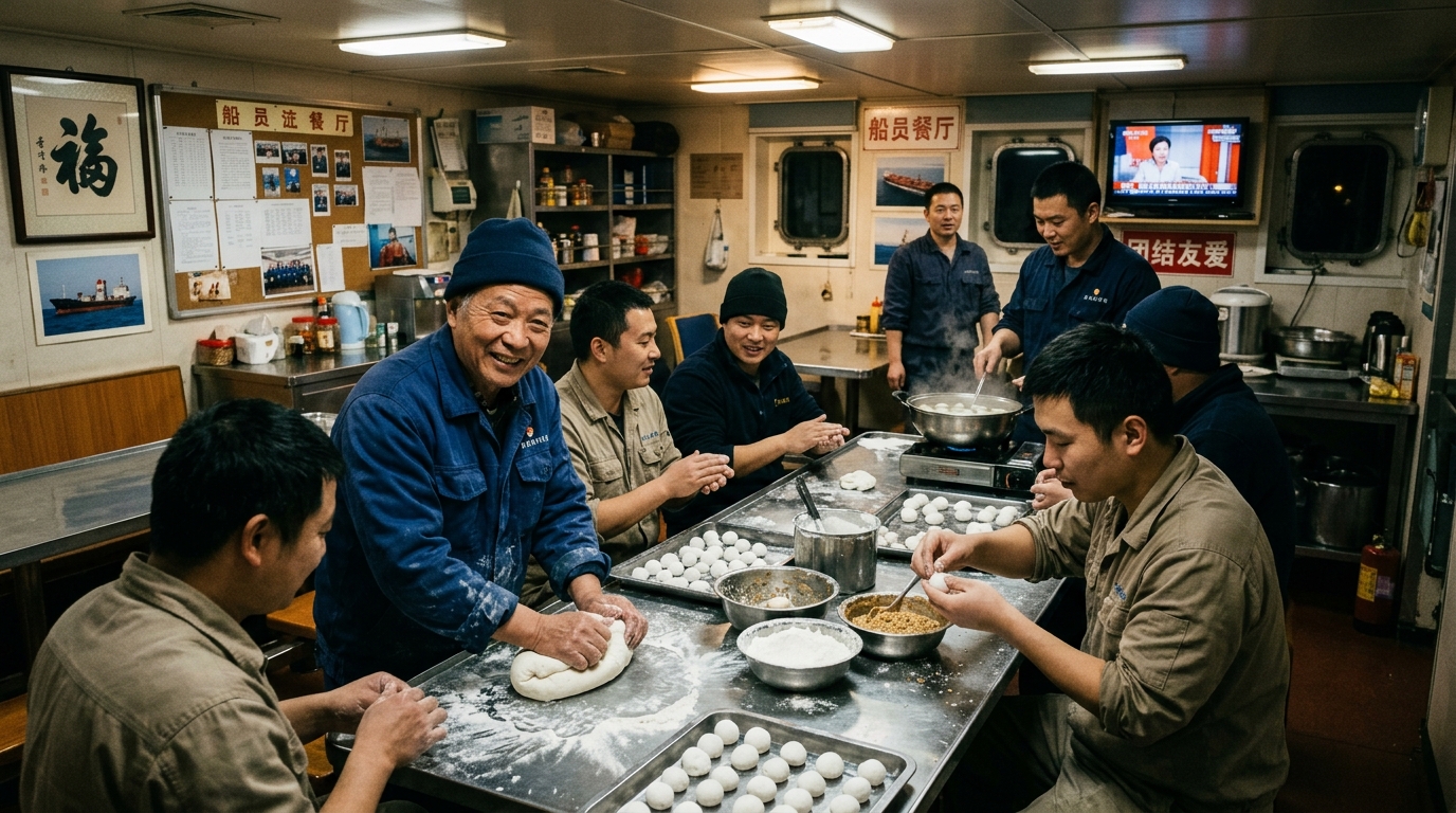 Marins préparant des tangyuan au carré