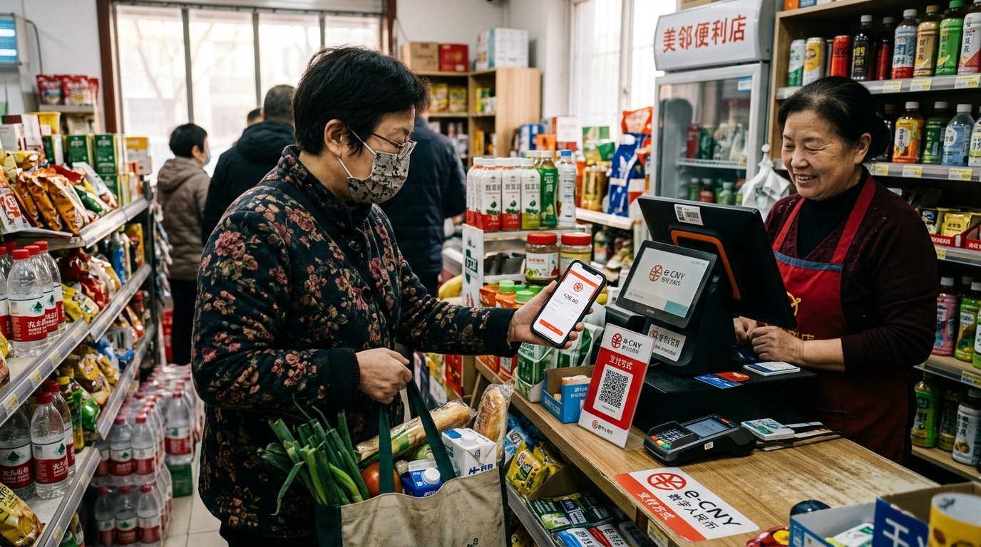 Paiement en yuan numérique dans une supérette à Pékin