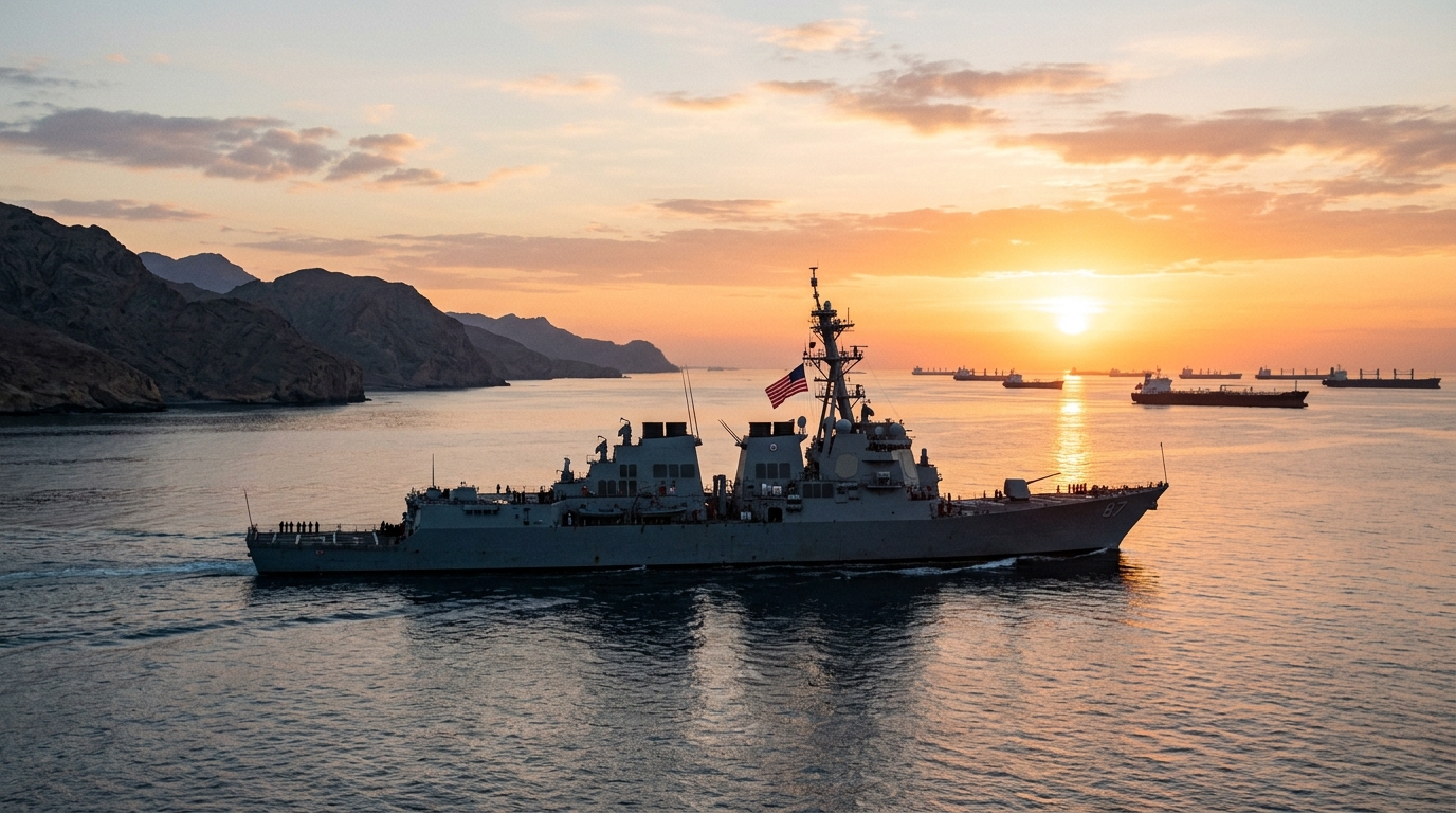 Patrouille navale près d'un détroit stratégique