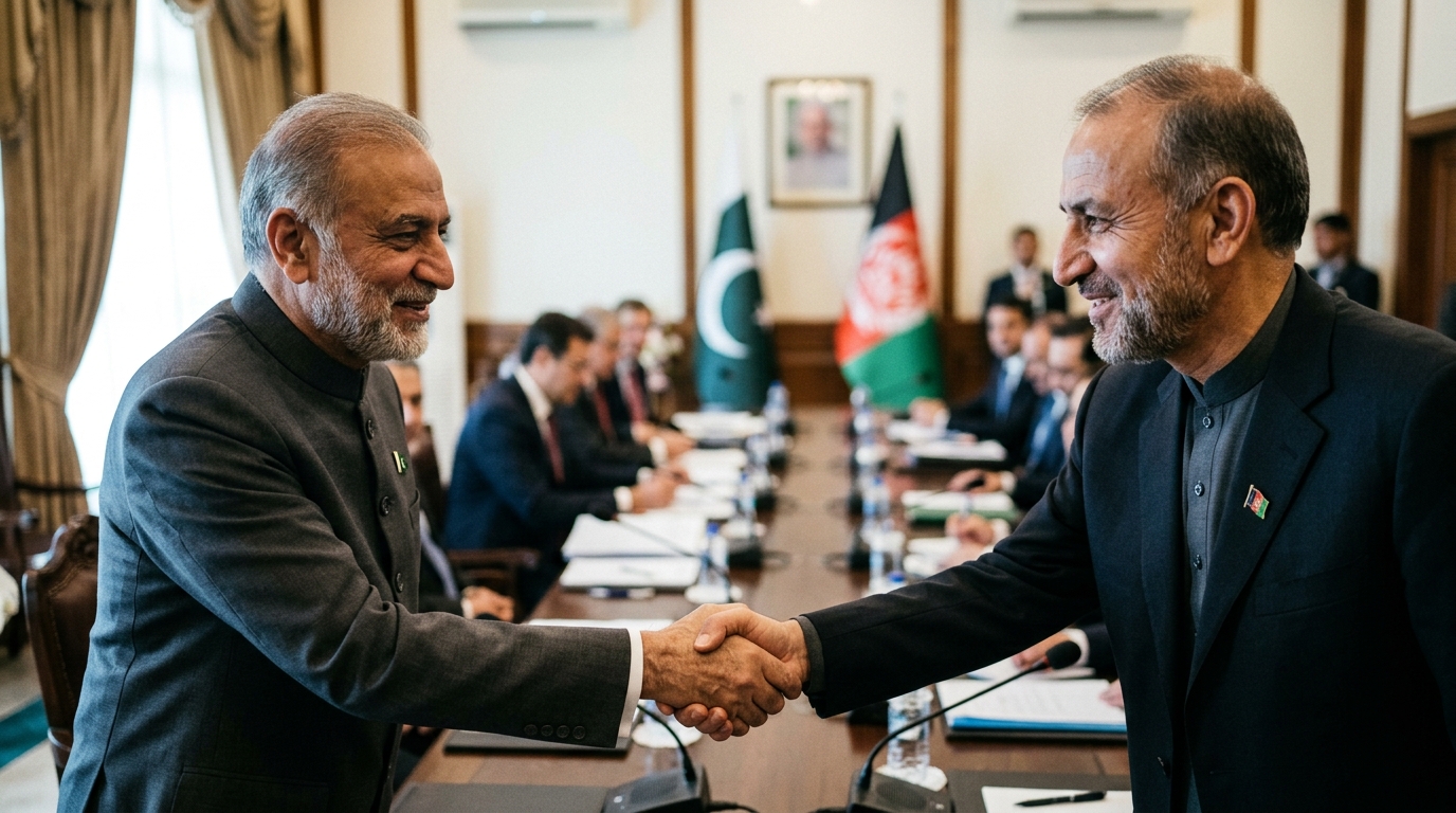 Poignée de main entre officiels pakistanais et afghans