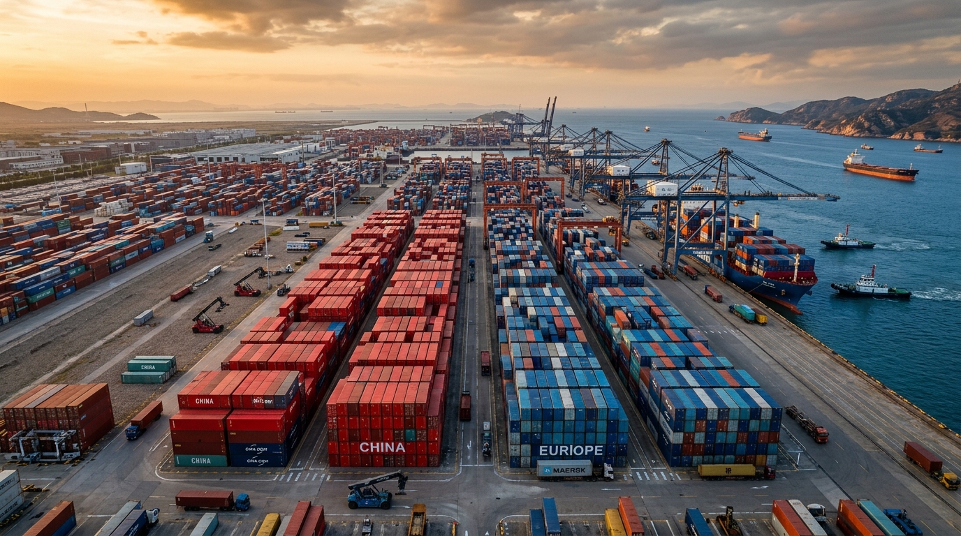 Port de conteneurs illustrant les échanges Chine-Europe