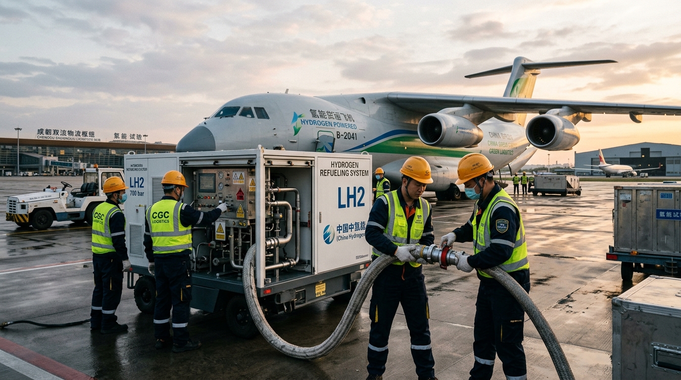 Préparation au ravitaillement en hydrogène d'un avion cargo