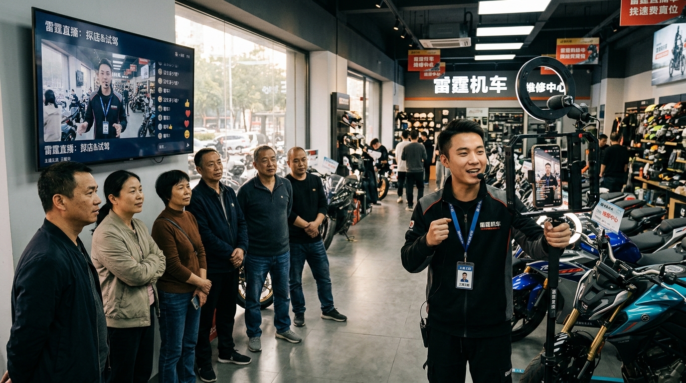 Public suivant une présentation moto en direct