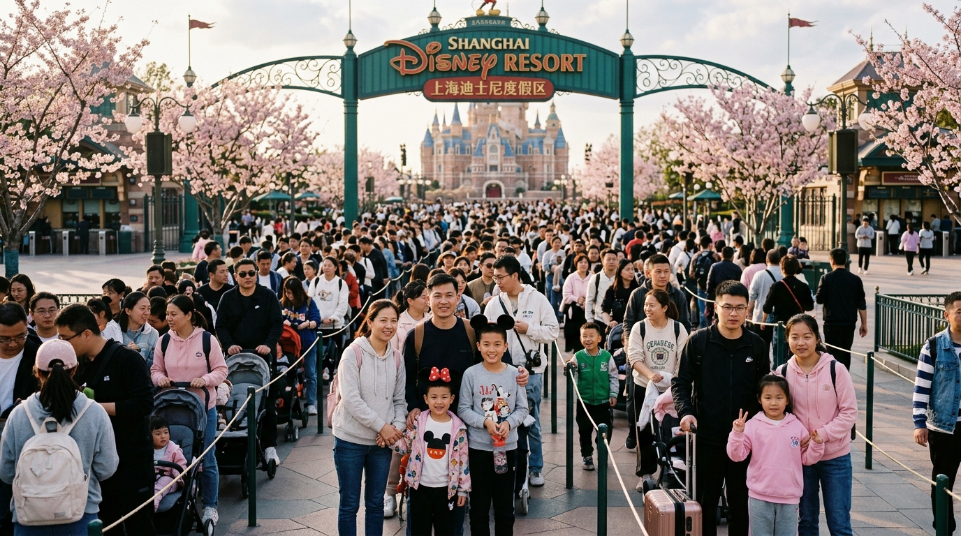 Queue au Shanghai Disney Resort au printemps