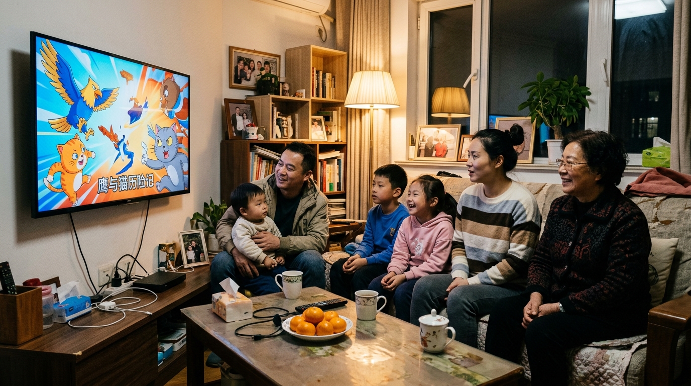 Salon en Chine avec animation à la télévision