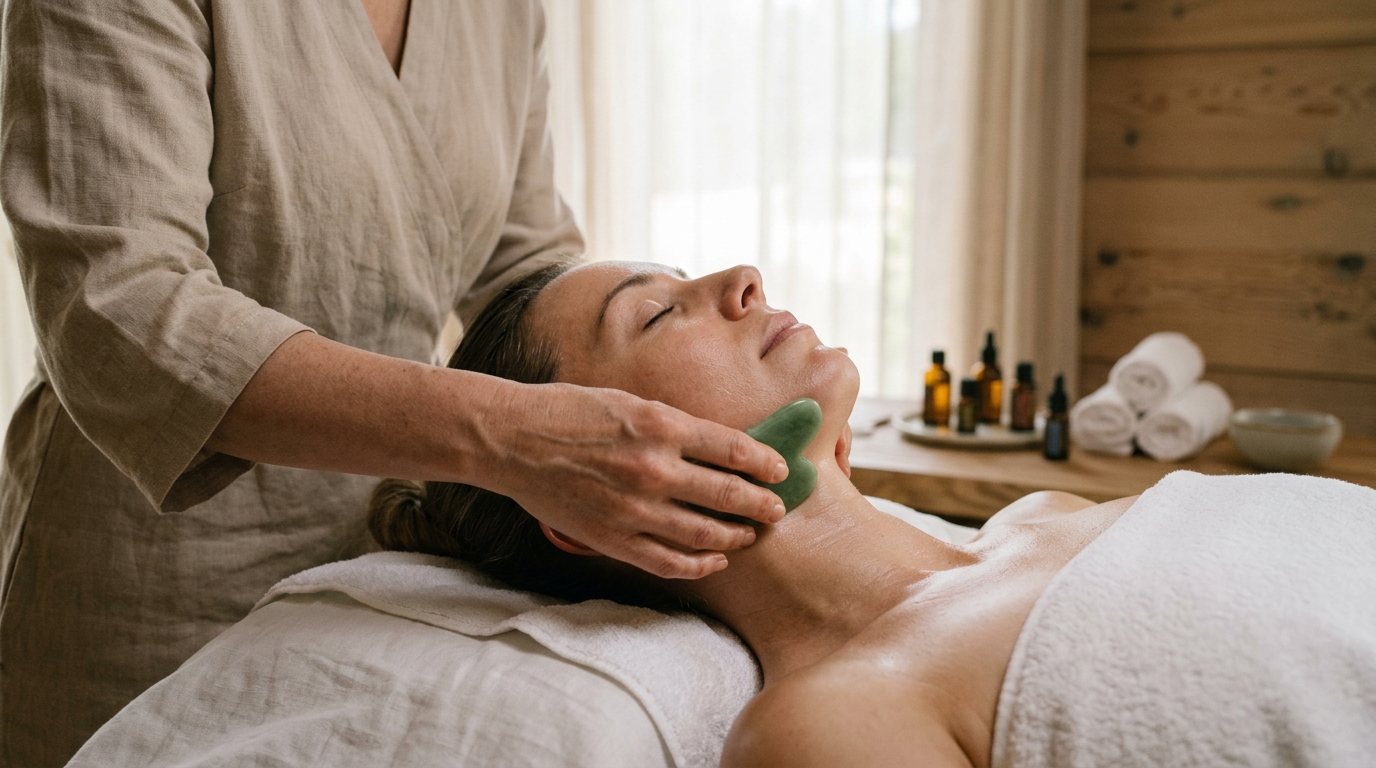 Séance de gua sha dans une salle de soins