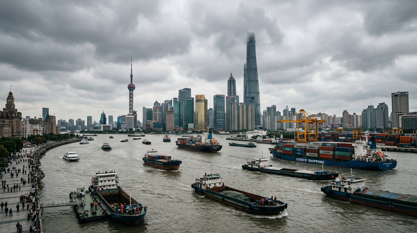 Shanghai et cargos sur le fleuve