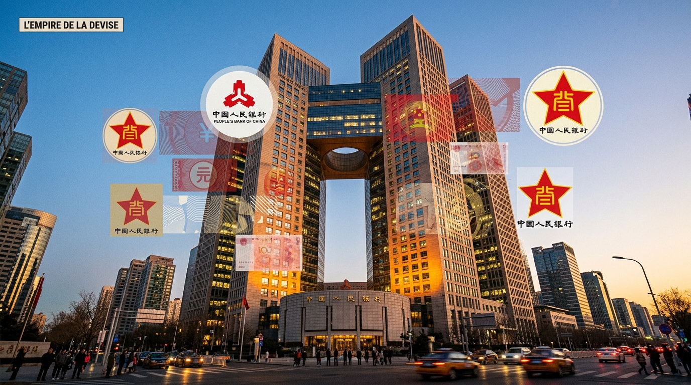 Siège de la Banque populaire de Chine au crépuscule