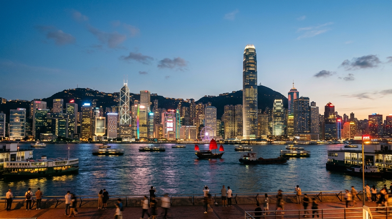 Skyline de Hong Kong au crépuscule