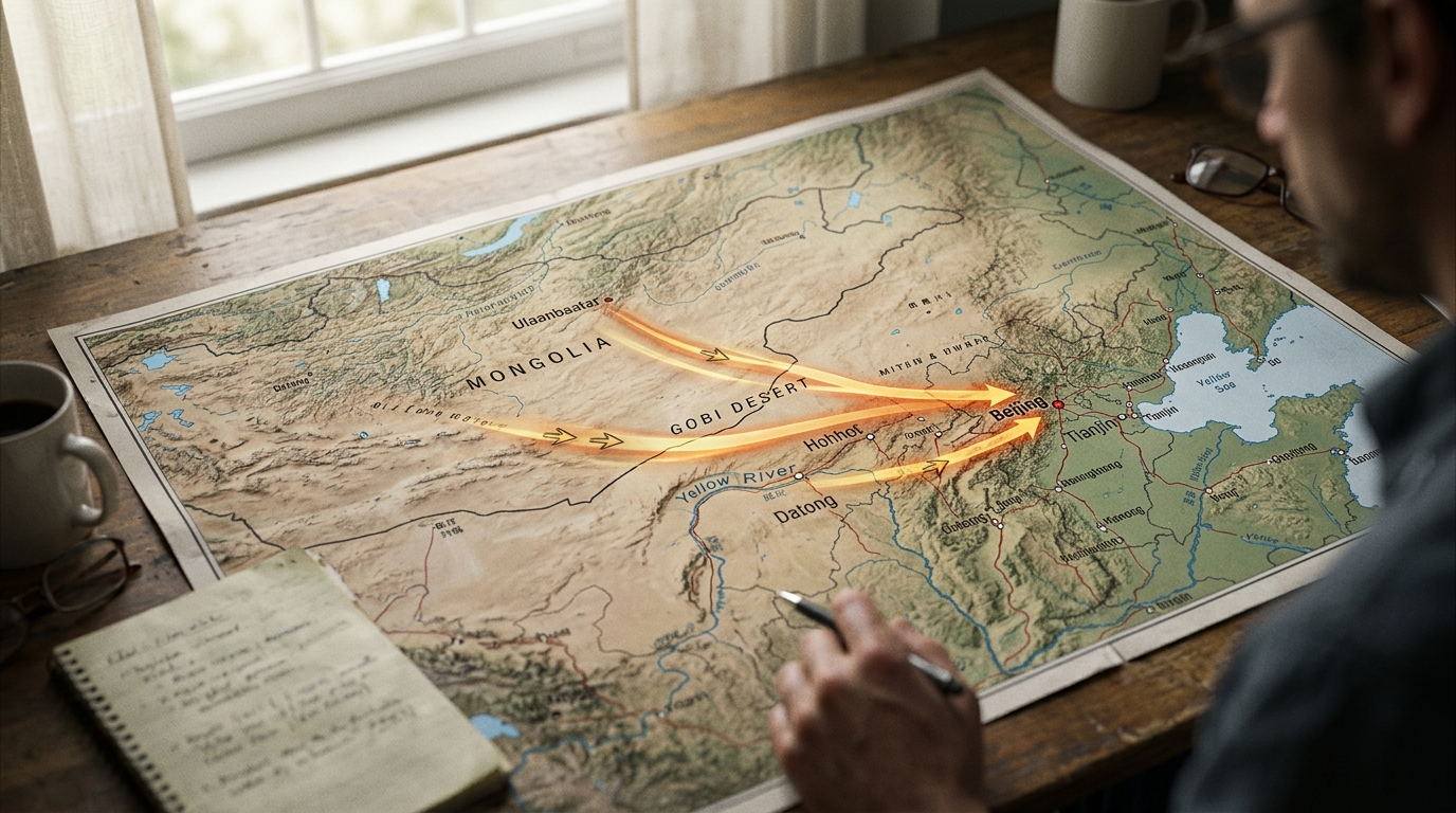 Trajectoires de poussière depuis la Mongolie du Sud