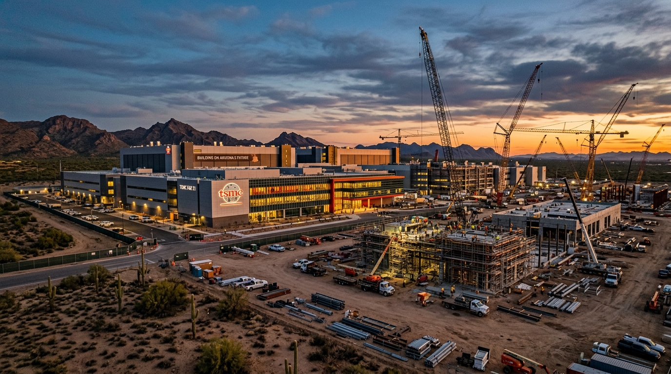 Usine de semi-conducteurs en Arizona au crépuscule