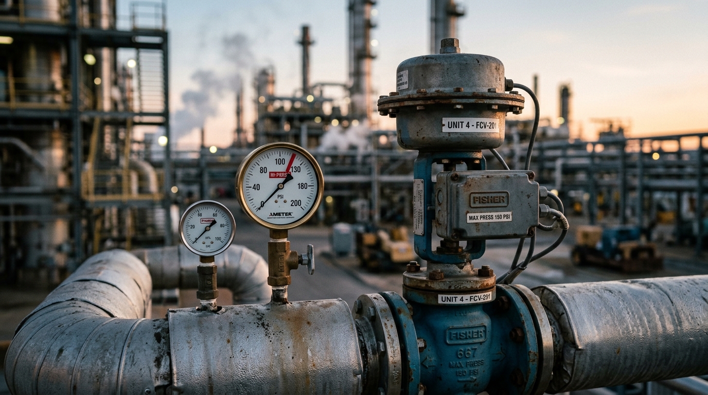 Vanne et jauges d'une raffinerie
