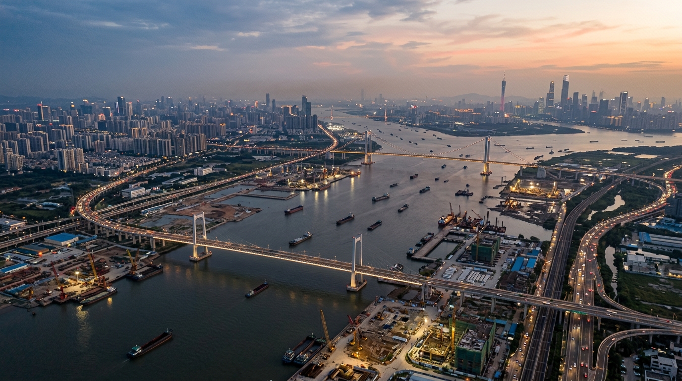 Vue aérienne de l'estuaire de la Rivière des Perles