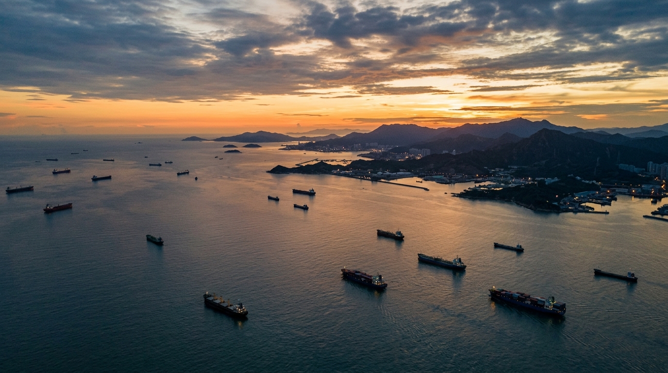Vue aérienne du détroit de Taïwan au crépuscule