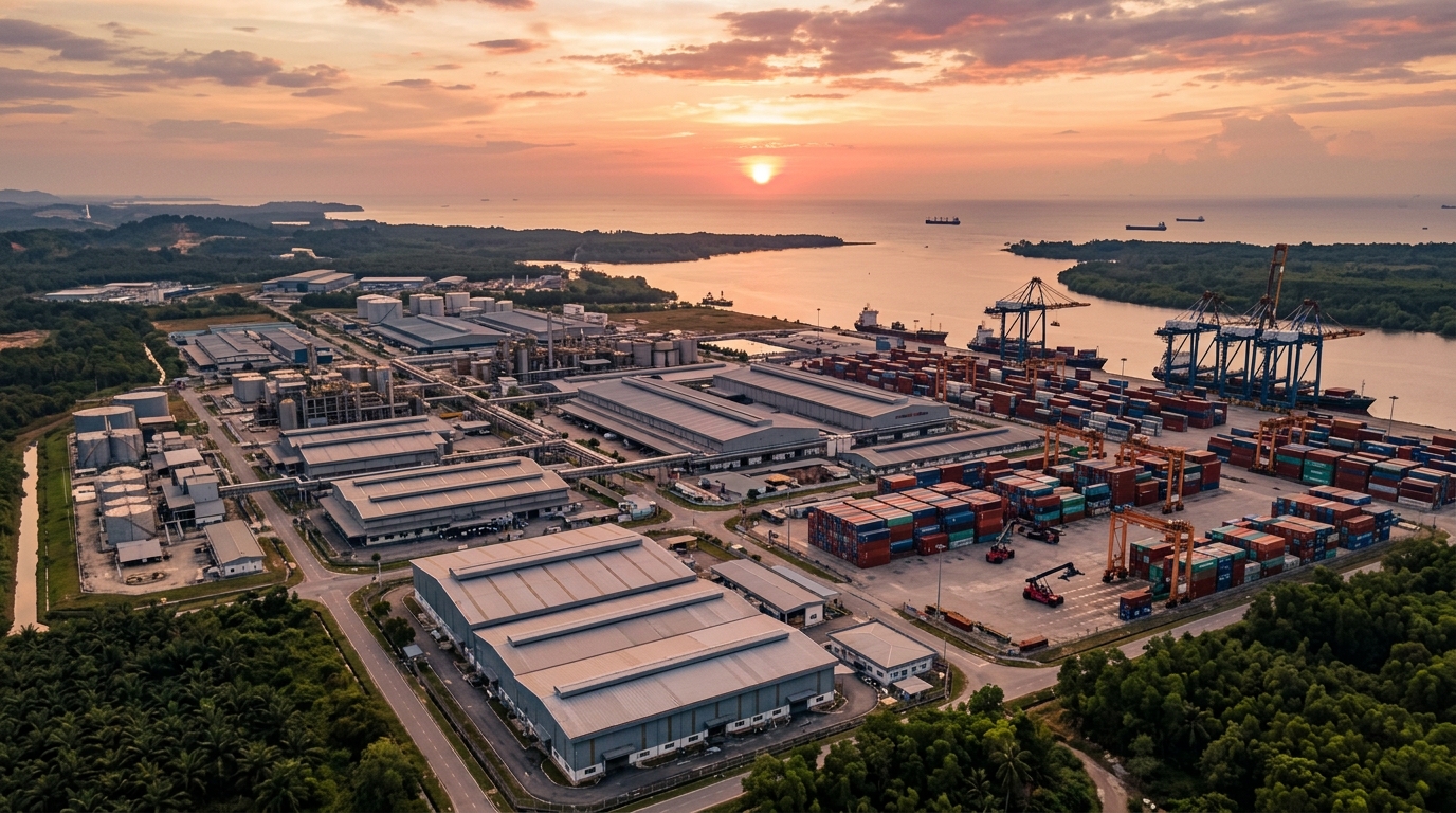 Vue aérienne du parc industriel Malaisie-Chine à Kuantan