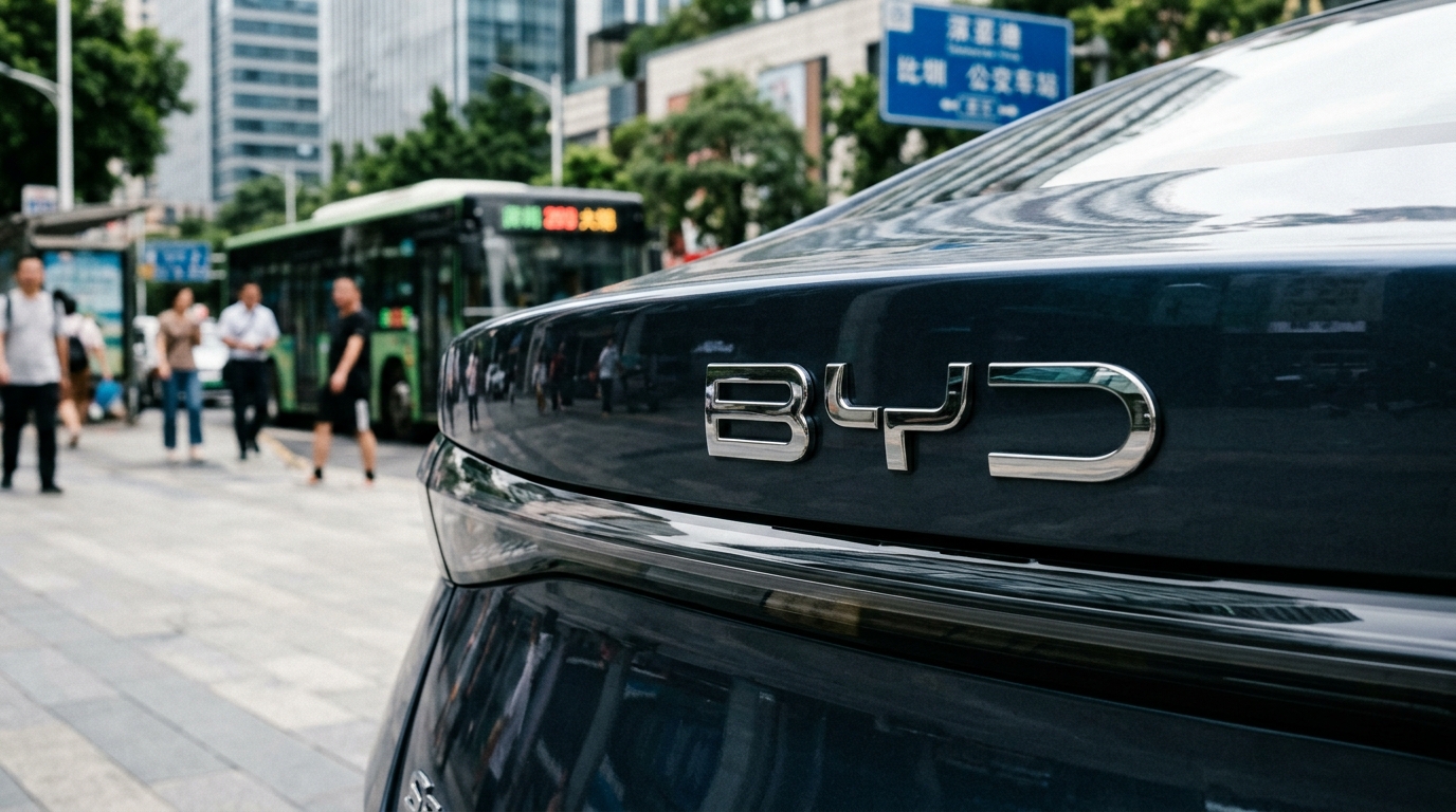 Badge BYD sur un véhicule électrique