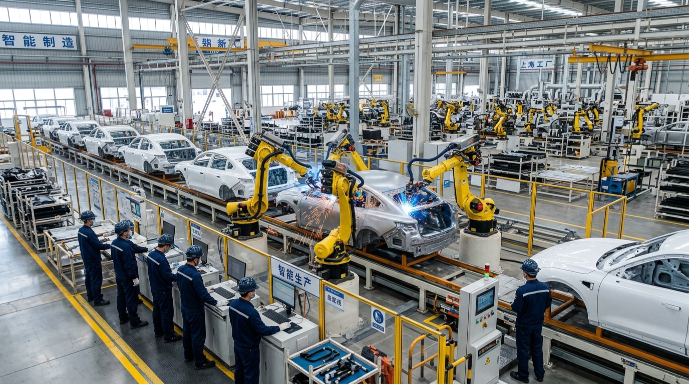 Chaîne de production automatisée de véhicules électriques Xiaomi à Pékin