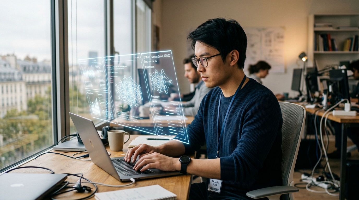 Chercheur en intelligence artificielle travaillant sur un modèle IA