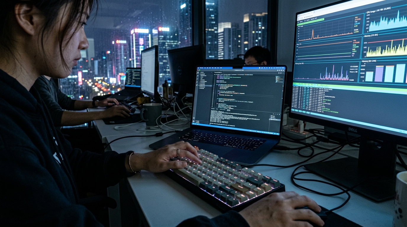 Développeur testant des benchmarks IA