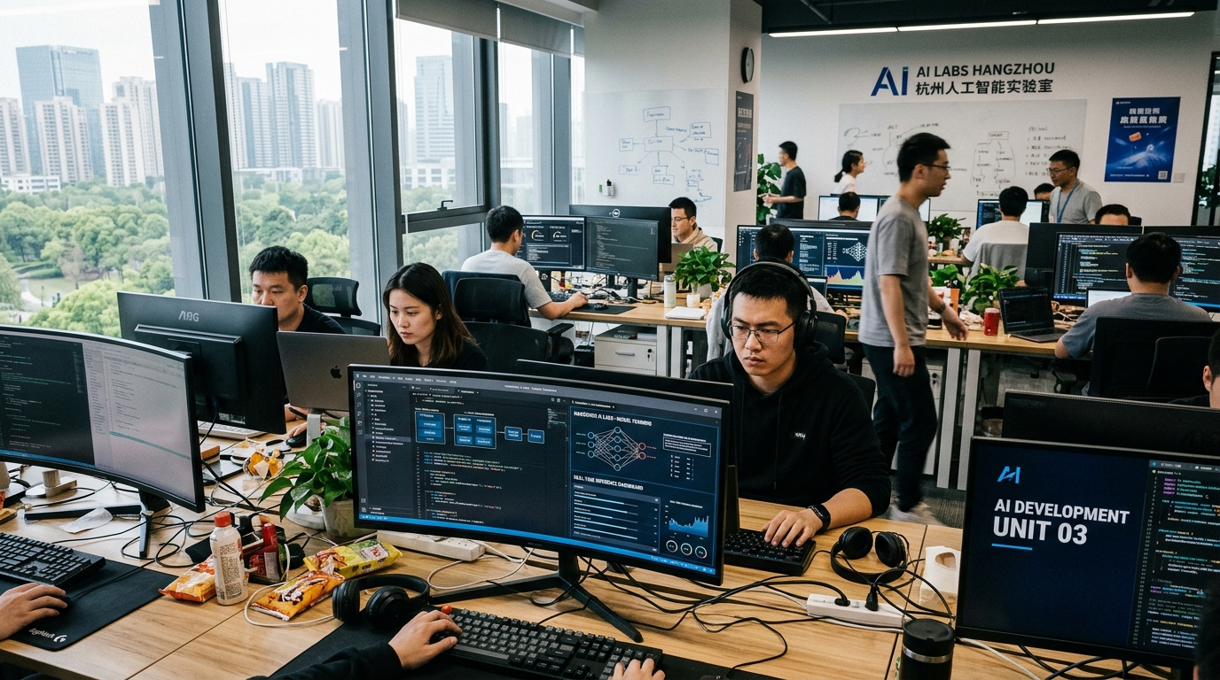 Développeurs IA dans un bureau tech à Hangzhou