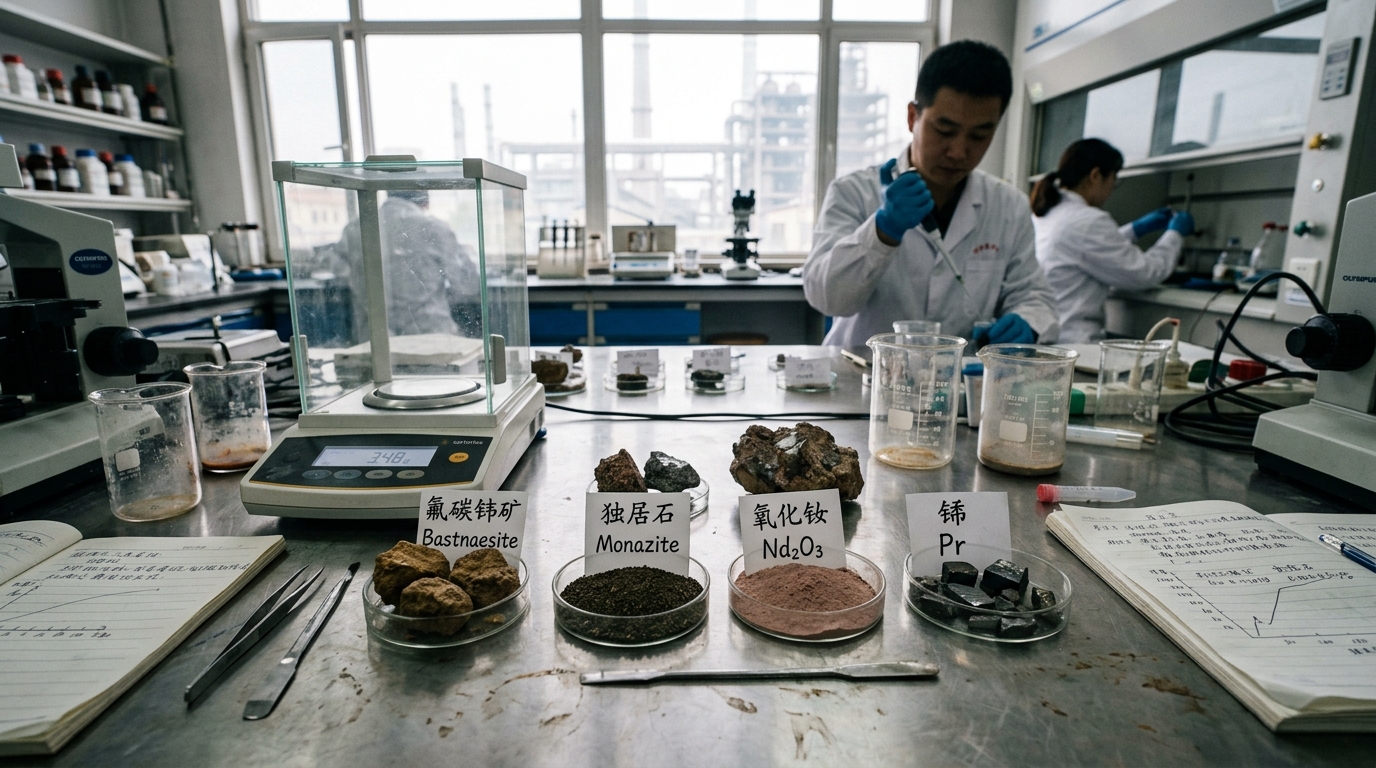Échantillons de terres rares dans un laboratoire industriel