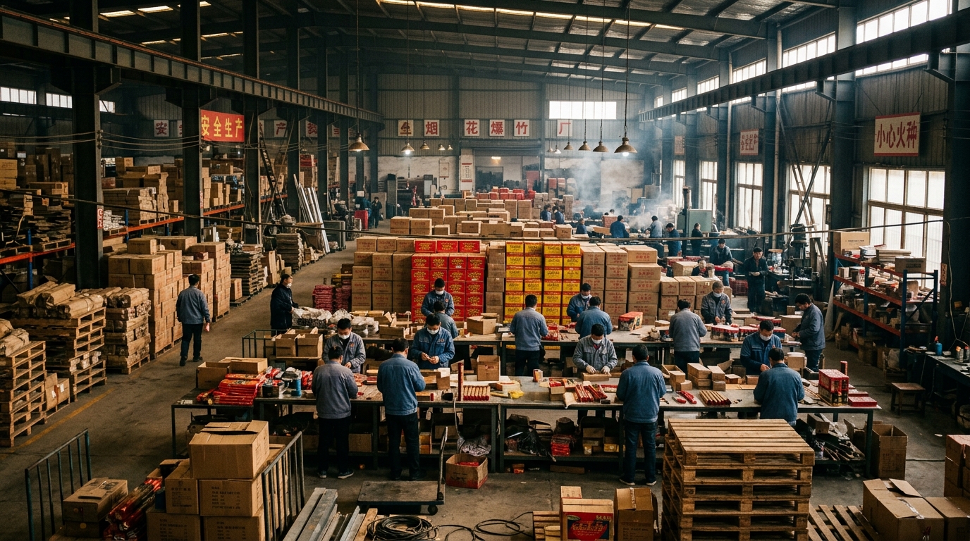 Entrepôt d'une usine de feux d'artifice en Chine