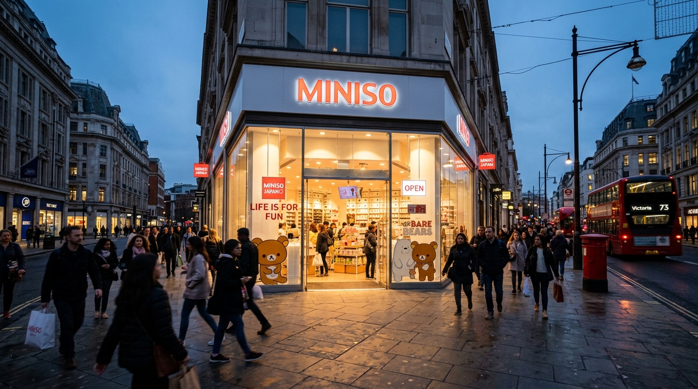 Façade d'un magasin Miniso sur une rue commerçante