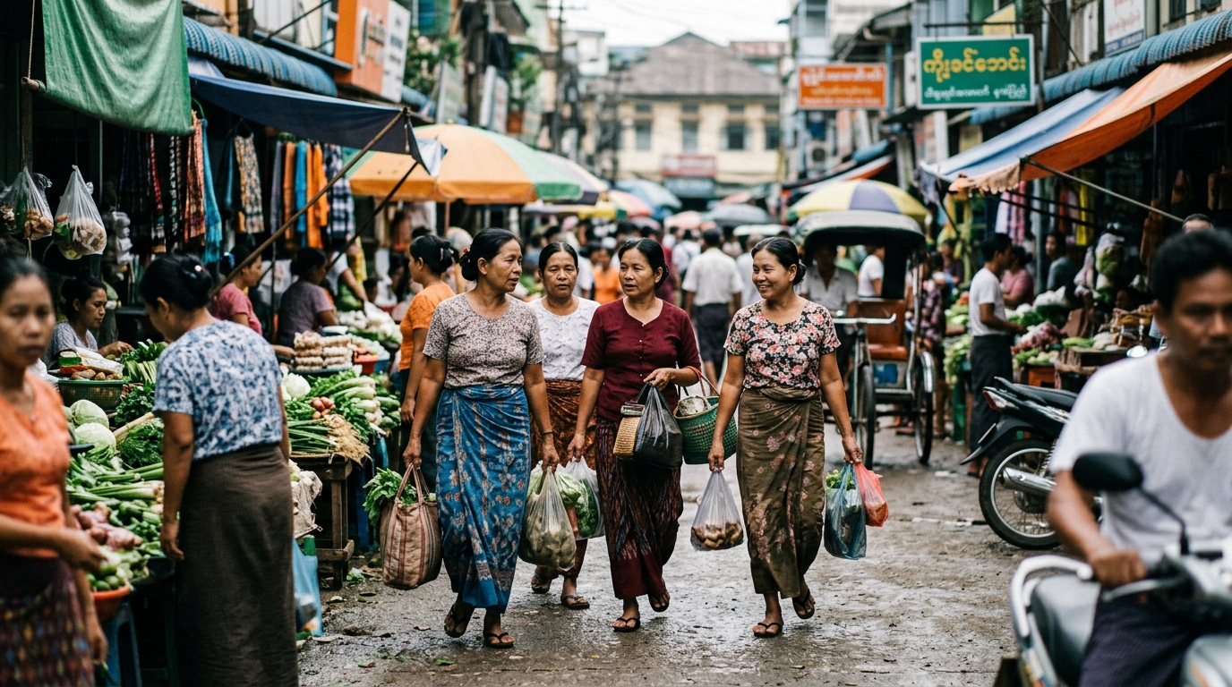 Femmes dans un marché de Yangon