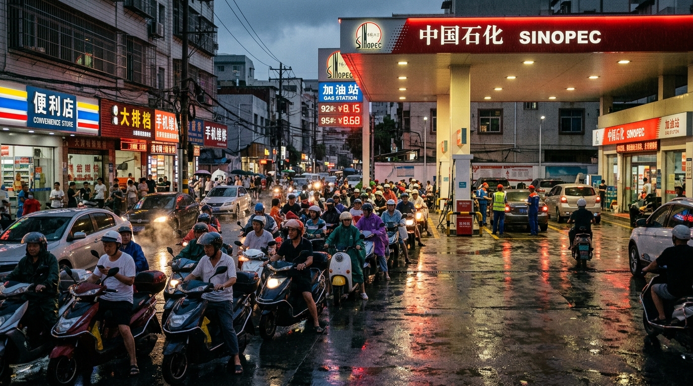 File d'attente devant une station-service en Asie du Sud-Est